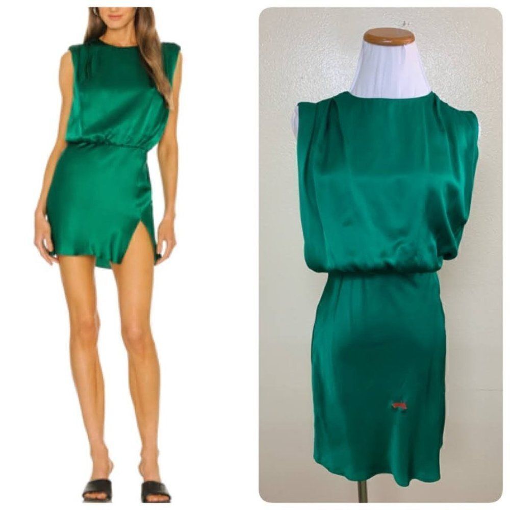 Amanda Uprichard Camela Mini Satin Silk Dress Xtra Small in Dark Green $282